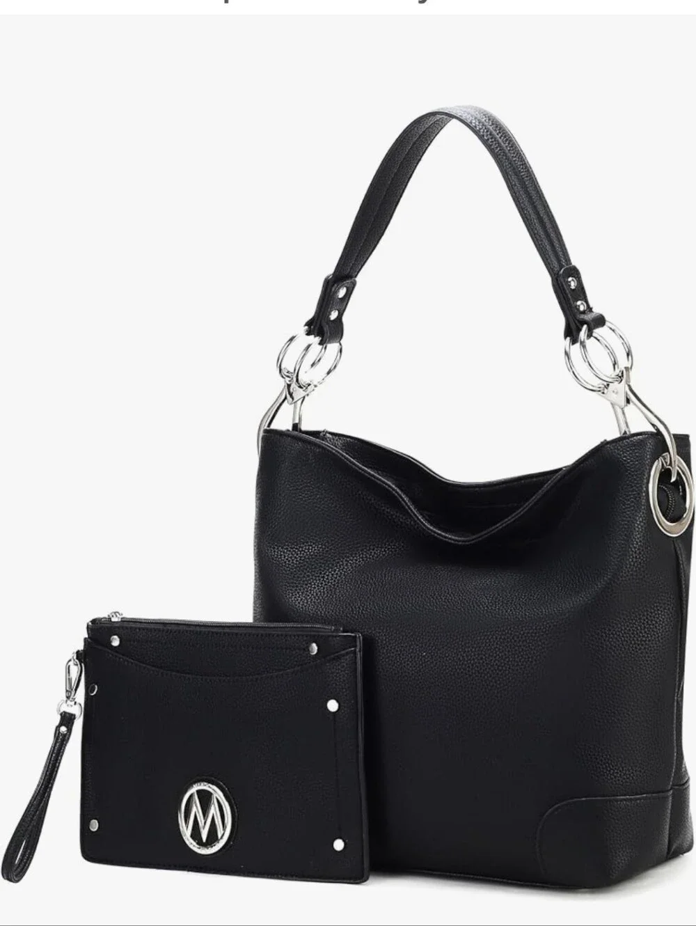 Black Women's Shoulder Bag with Wristlet Pouch